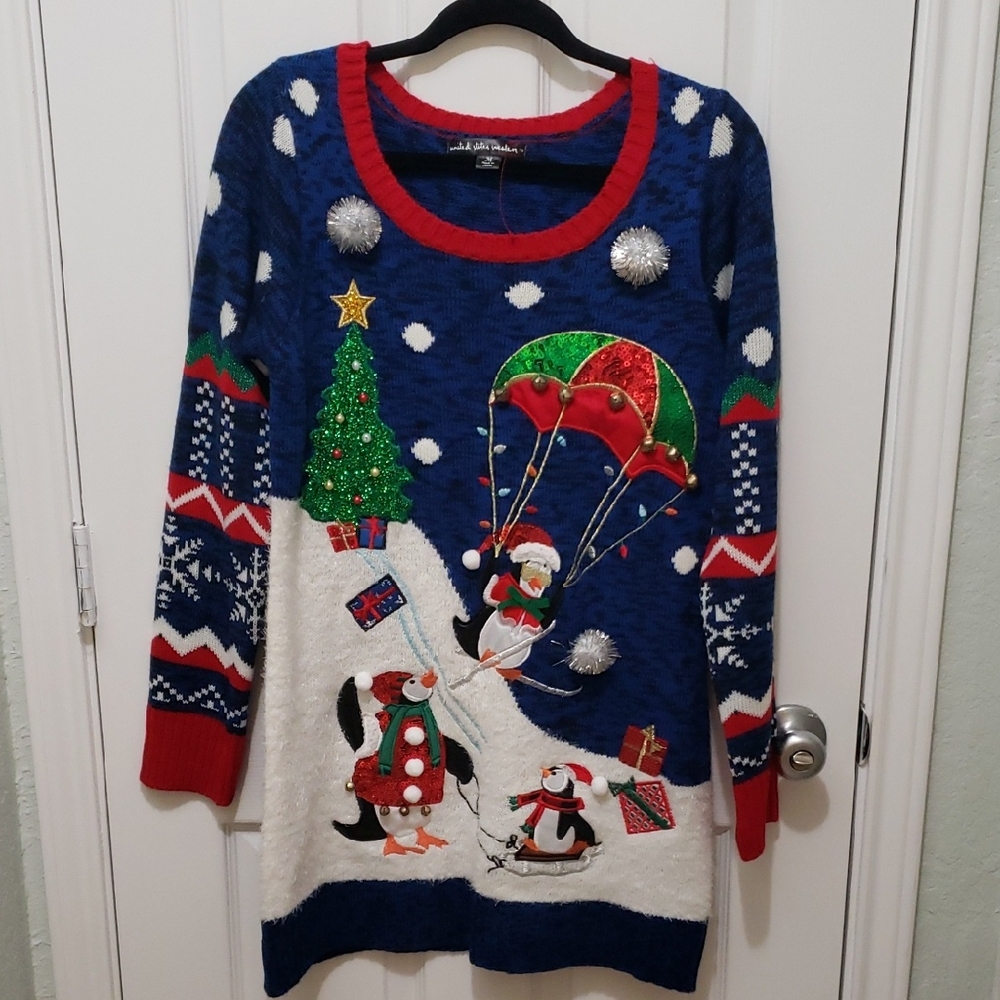 Whimsical Christmas Penguin Holiday Ugly Sweater